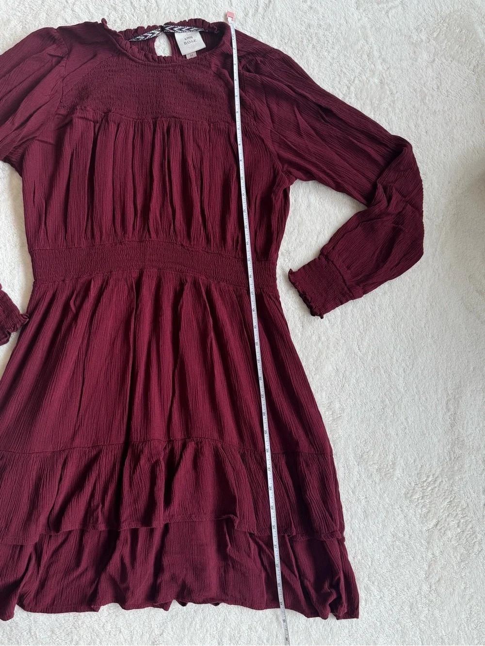 Knox Rose Antique Berry Tiered Smocked Mini Dress — M